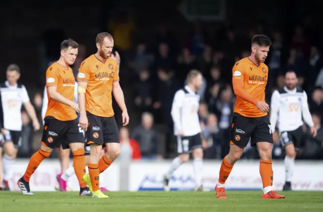 Dundee United's Lawrence Shankland and his team-mates troop off Somerset Park