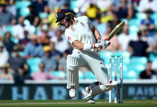 Rory Burns of England ducks a bouncer during day three of the 5th Specsavers Ashes Test between England and Australia at The Kia Oval