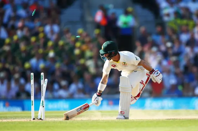 Matthew Wade of Australia lunges to make his ground during day four of the 5th Specsavers Ashes Test between England and Australia at The Kia Oval