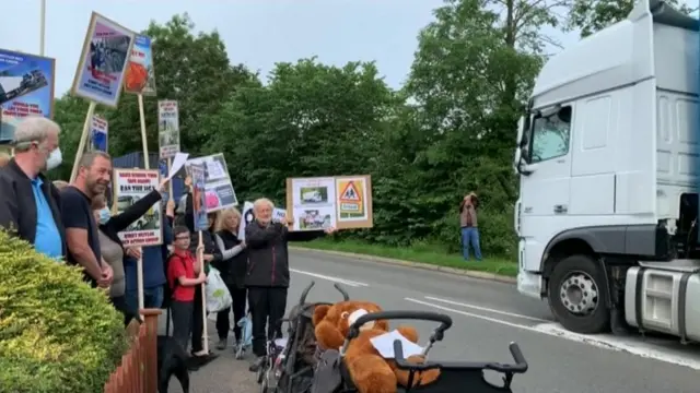 Protestors near depot