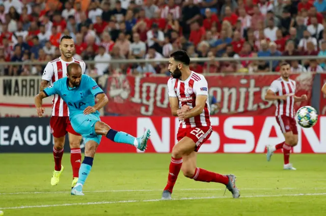 Lucas Moura scores with a fierce strike from outside the box