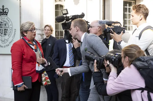 Joanna Cherry QC, and Scottish National Party MP speaks to the media outside The Supreme Court ahead of a hearing on the legality of proroguing Parliament