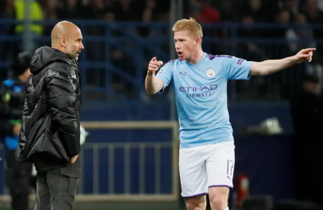 Kevin de Bruyne and Pep Guardiola