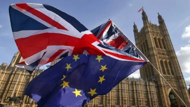 UK and EU flags outside Parliament