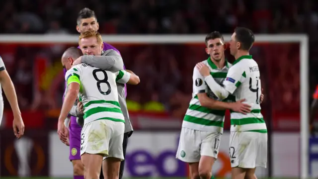 Neil Lennon hugs Scott Brown