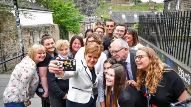 Sturgeon taking selfie