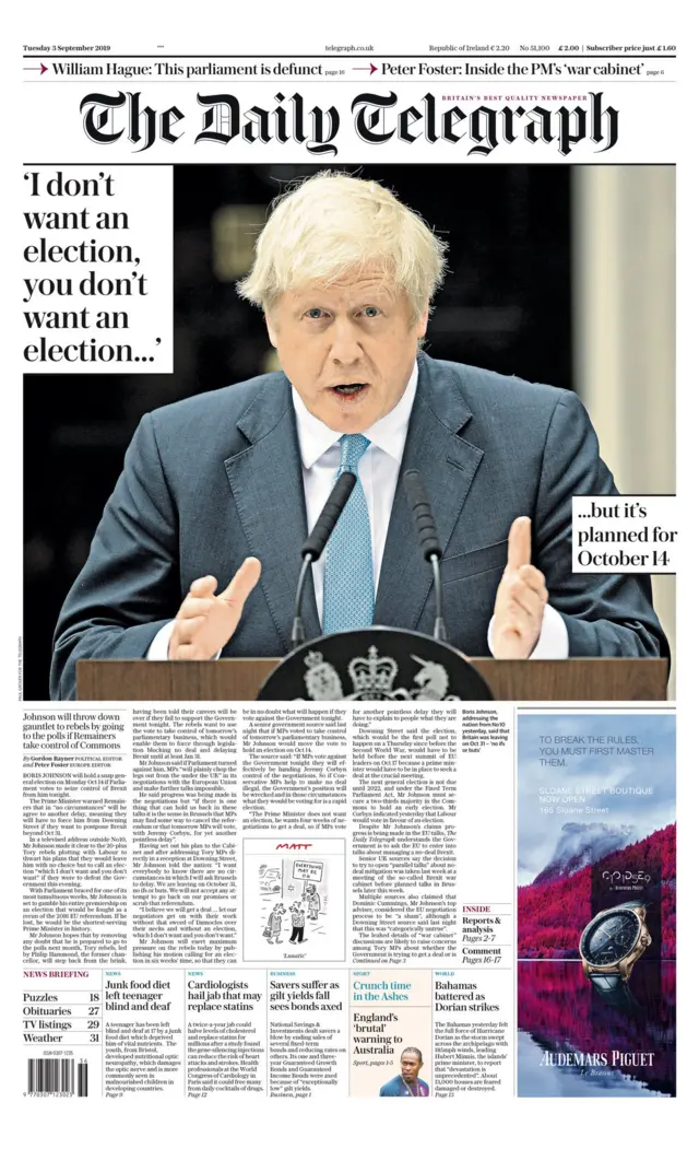 Daily Telegraph front page