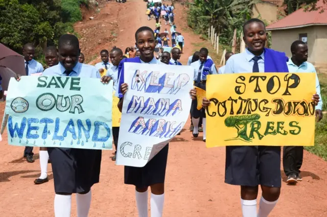 Schoolchildren protest in Wakiso, Uganda