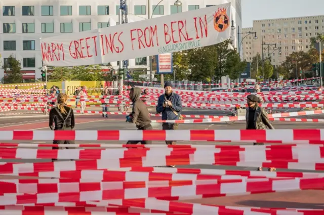 Climate activists block Jannowitz Bridge in Berlin for road traffic