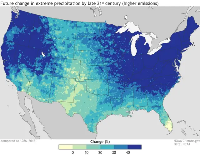 Map showing future change in extreme precipitation