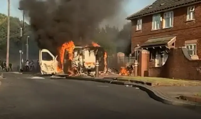 Police van on fire