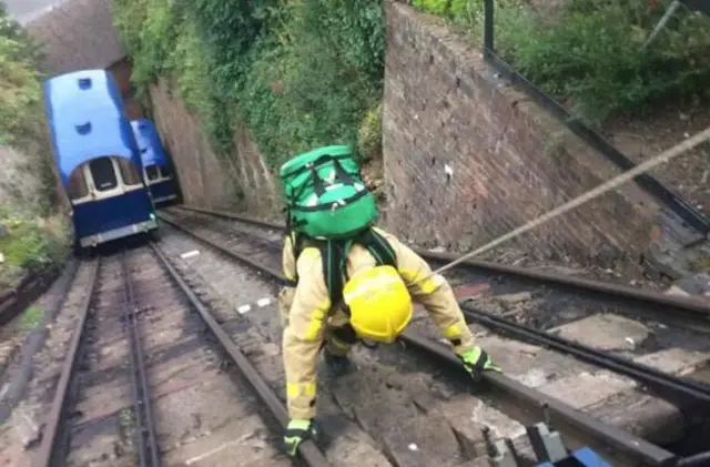 Firefighter climbing