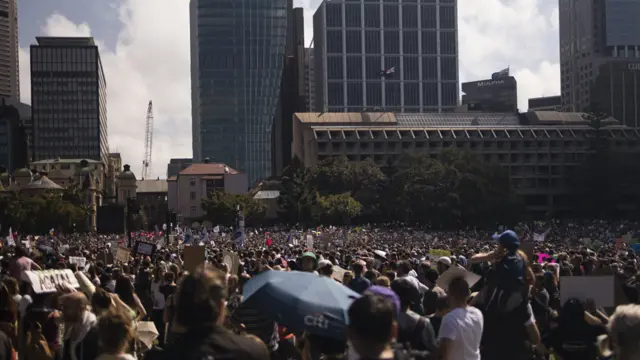 Several tens of thousands of people pack The Domain in Sydney