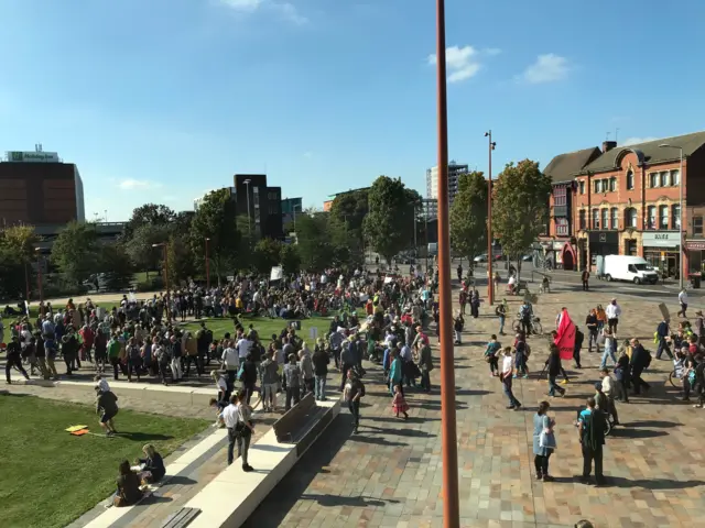 Protesters in square