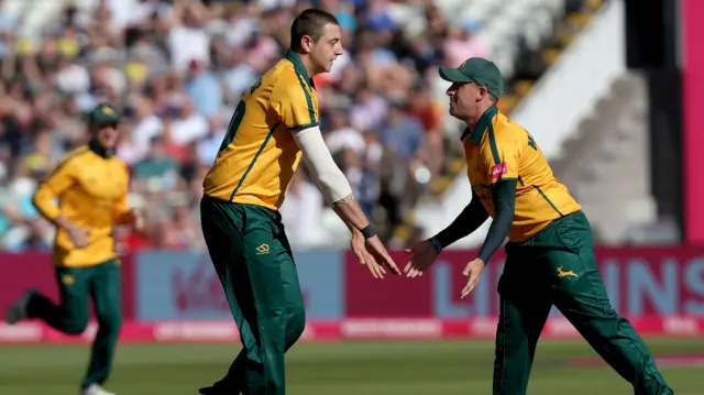 Notts celebrate wicket of Rutherford