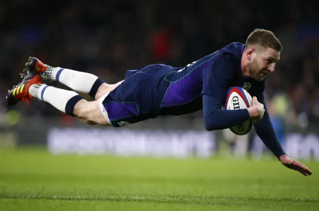 Finn Russell scores a try for Scotland