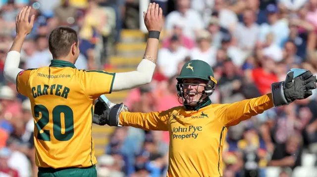 Matt Carter celebrates a wickets