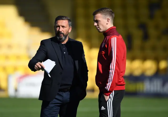 Aberdeen manager Derek McInnes and striker Sam Cosgrove