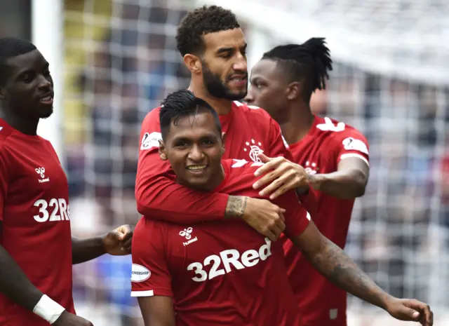 Alfredo Morelos celebrates his opener