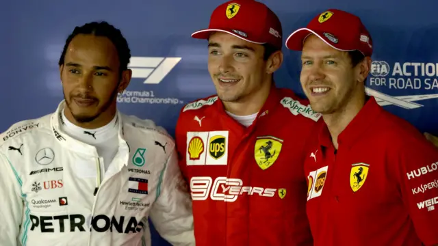 Lewis Hamilton, Charles Leclerc and Sebastian Vettel