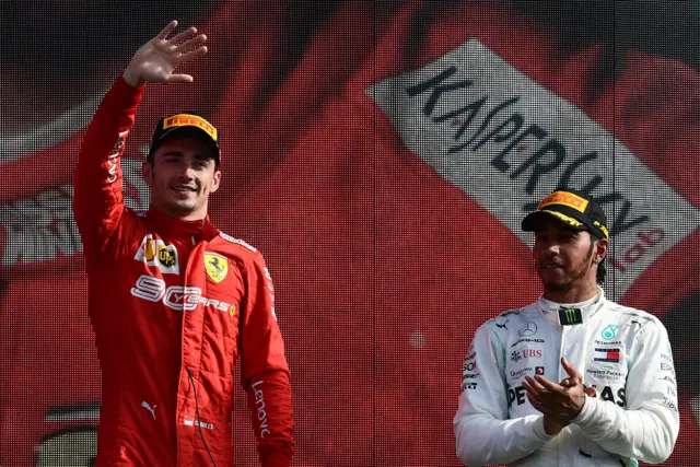 Charles Leclerc and Lewis Hamilton at Monza