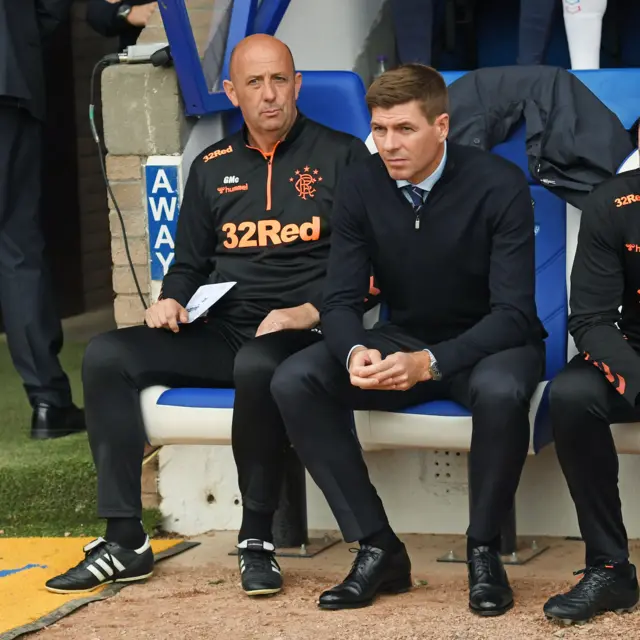 Rangers assistant boss Gary McAllister and manager Steven Gerrard