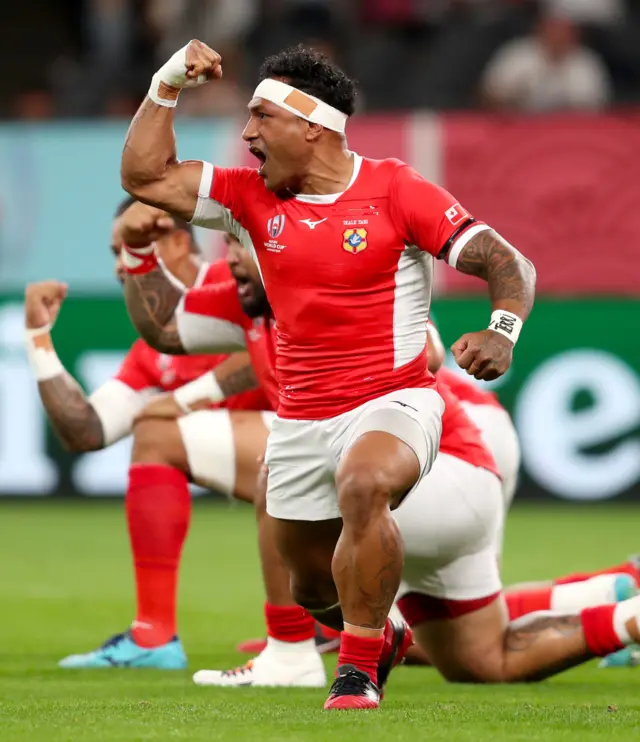 Tonga players perform the Sipi Tau