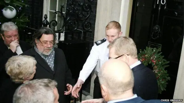 Ricky Tomlinson delivers a petition to Downing Street