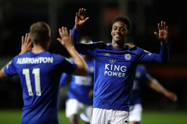 Demarai Gray celebrates