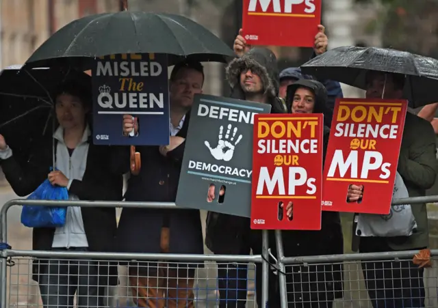 Protestors outside court