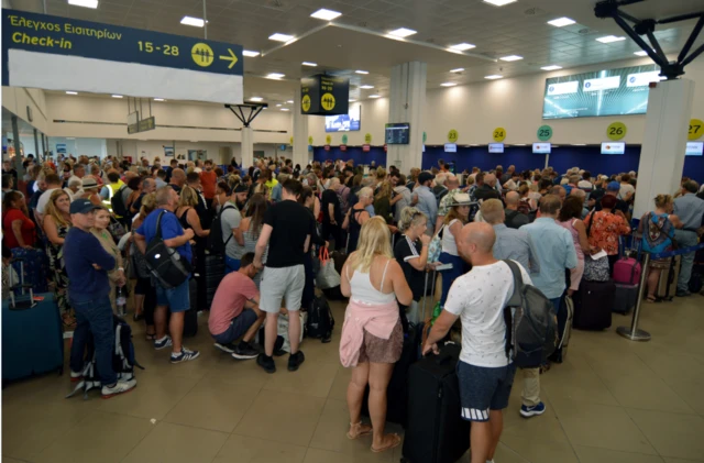 The scene at Ioannis Kapodistrias International Airport in Corfu on Monday