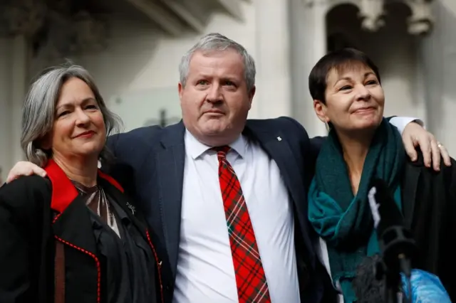 Plaid Cymru Westminster leader Liz Saville-Roberts, Scottish National Party Westminster leader Ian Blackford, and Green Party MP Caroline Lucas