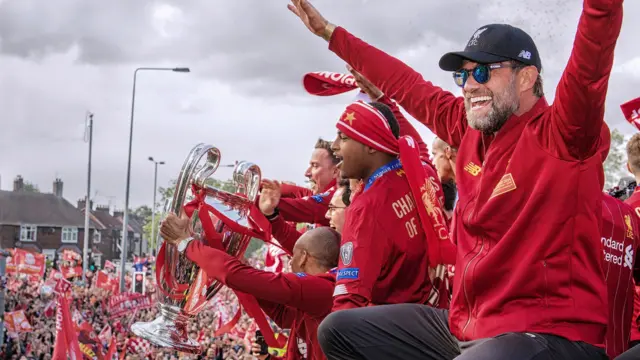 Liverpool parade their Champions League trophy