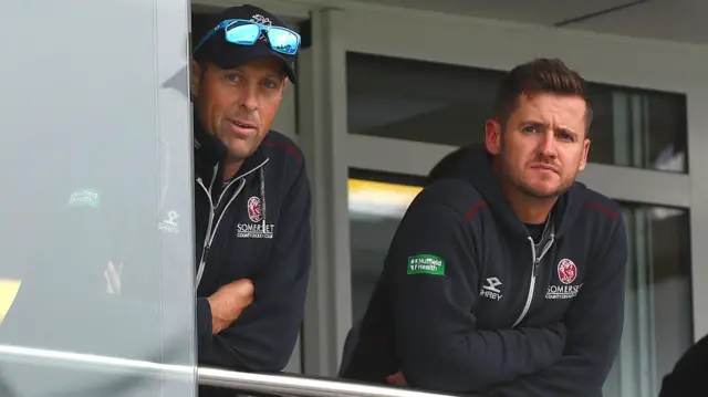 Marcus Trescothick and Steven Davies on the Somerset balcony