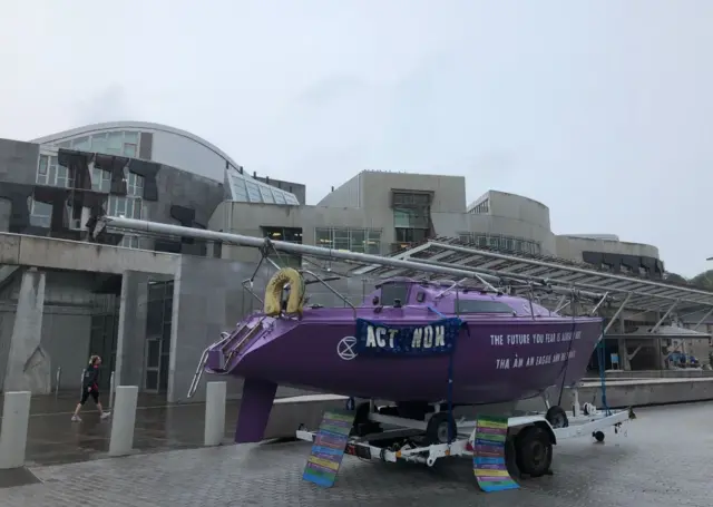 Campaigning boat outside Holyrood