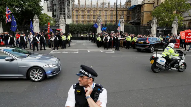 The scene outside Parliament