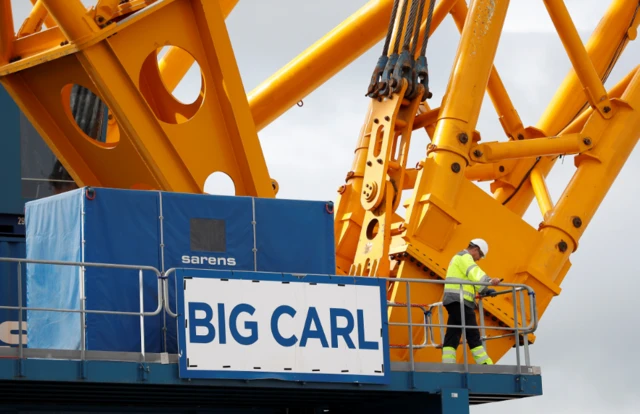 'Big Carl', the world"s biggest crane, stands ready for work at the Hinkley Point C nuclear power station site