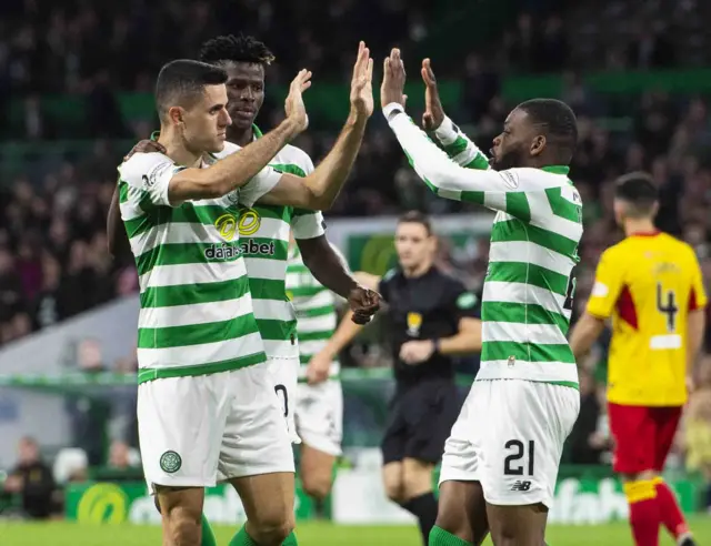 Celtic's Tom Rogic, Vakoun Issouf Bayo and Olivier Ntcham celebrate