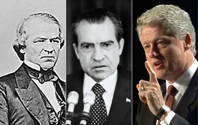 Andrew Johnson (L) Richard Nixon (M) and Bill Clinton