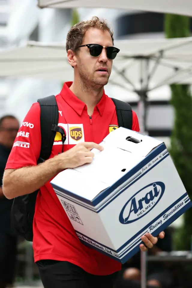 Sebastian Vettel with his new helmet ahead of FP1 at the Russian Grand Prix