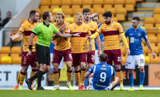 Liam Donnelly was shown a red card for a bad challenge on Chris Kane in stoppage time