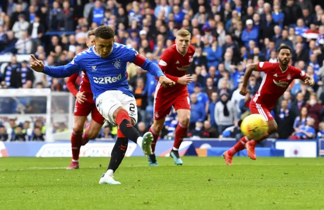 James Tavernier scores from the spot to make it 1-0 Rangers