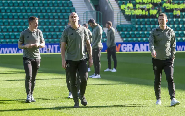 Scott Brown has an early stroll across the pristine turf at Easter Road