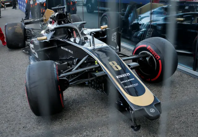 Roman Grosjean's car after his first-lap crash