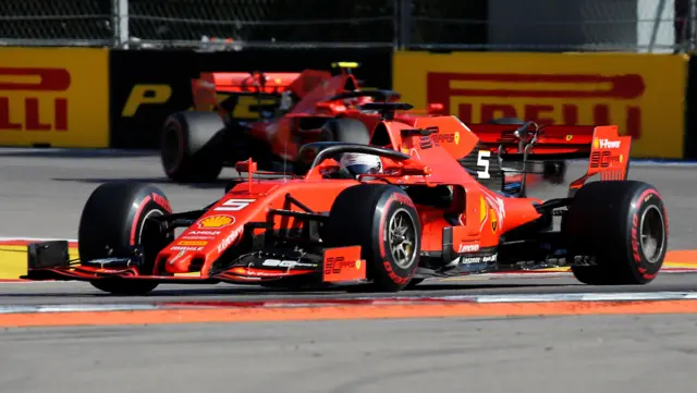 Sebastian Vettel leads Charles Leclerc