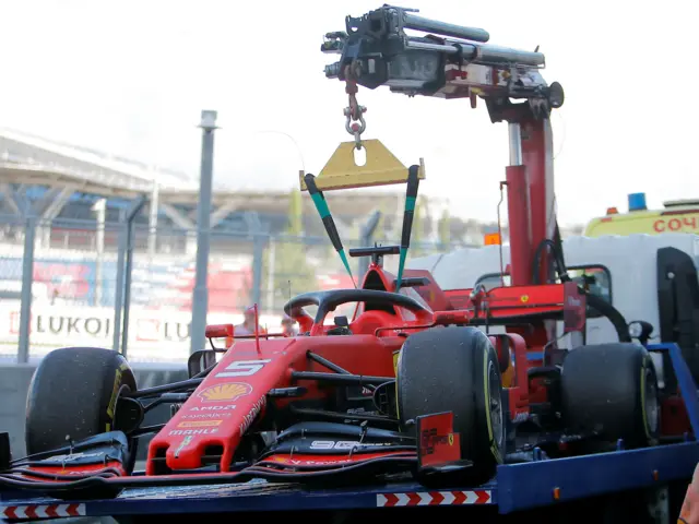 Sebastian Vettel's car on the back of a lorry