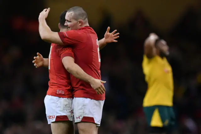 Wales celebrate beating Australia