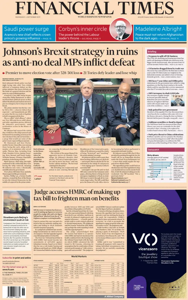 Front page of the Financial Times