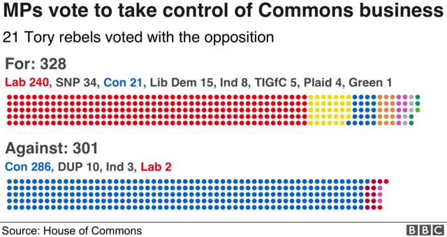 Chart showing that 21 Tories rebelled to vote against the government