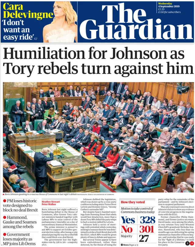 Front page of the Guardian